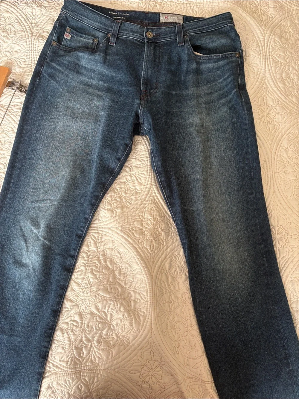 Ag Adriano Goldschmied Men's Straight Jeans in Dark Blue Denim